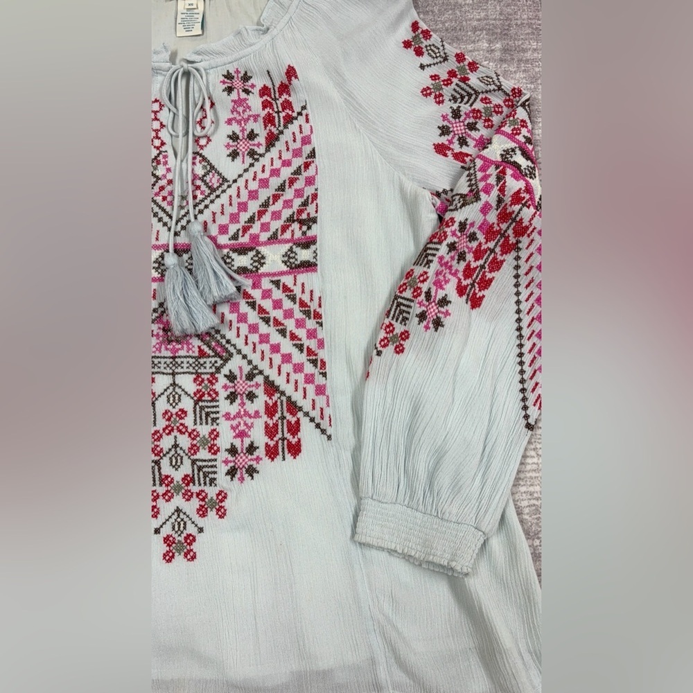 Sundance Womens Embroidered Top Size XS Light Blue Boho Gypsy Artsy Lightweight - Picture 7 of 10
